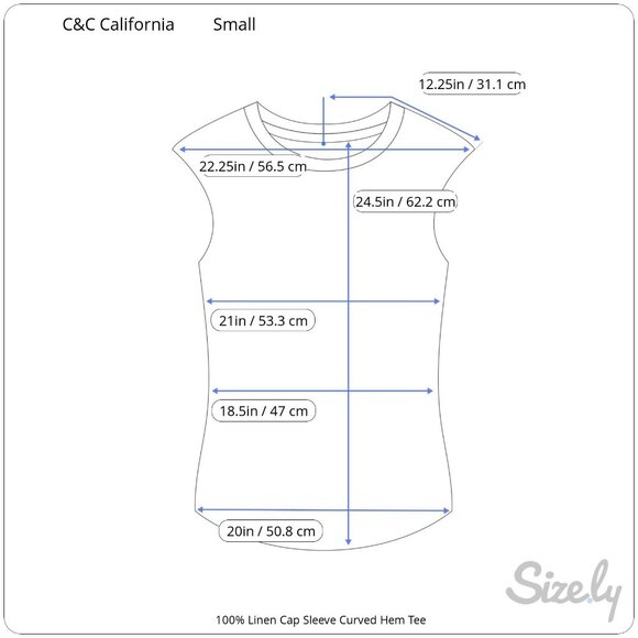 C & C California 100% Linen Cap Sleeve Blue White Floral Curved Hem Tee Small - Picture 6 of 6